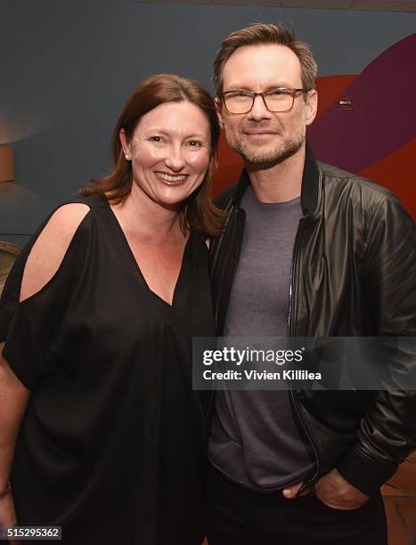 Publisher of Entertainment Weekly Ellie Duque and actor Christian Slater attend a dinner hosted by Entertainment Weekly celebrating Mr. Robot at the...
