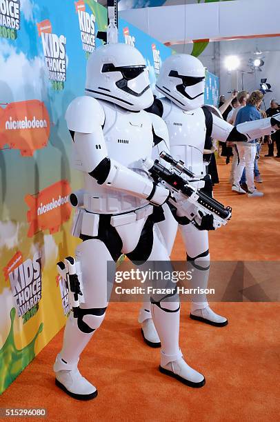 Storm troopers attend Nickelodeon's 2016 Kids' Choice Awards at The Forum on March 12, 2016 in Inglewood, California.