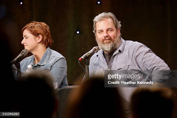 Erin McGathy and Dan Harmon speak onstage at HarmonQuest during the 2016 SXSW Music, Film + Interactive Festival at Esther's Follies on March 12,...