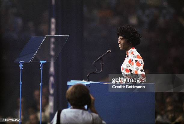 Miami Beach, Florida; Congresswoman Shirley Chisholm, after losing her bid for Democratic presidential nomination, endorses Senator George McGovern...