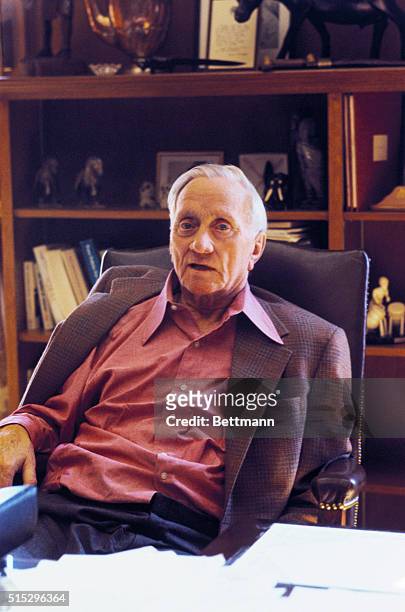 Washington, D.C.: Supreme Court Justice William O. Douglas who suffered a stroke New Year's Eve while on vacation in Nassau, works in his office at...