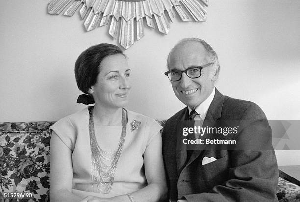 Filed 6/18/1970-New York, NY- Dr. Jonas E. Salk, developer of the polio vaccine, is shown with his prospective bride, French artist Francoise Gilot,...