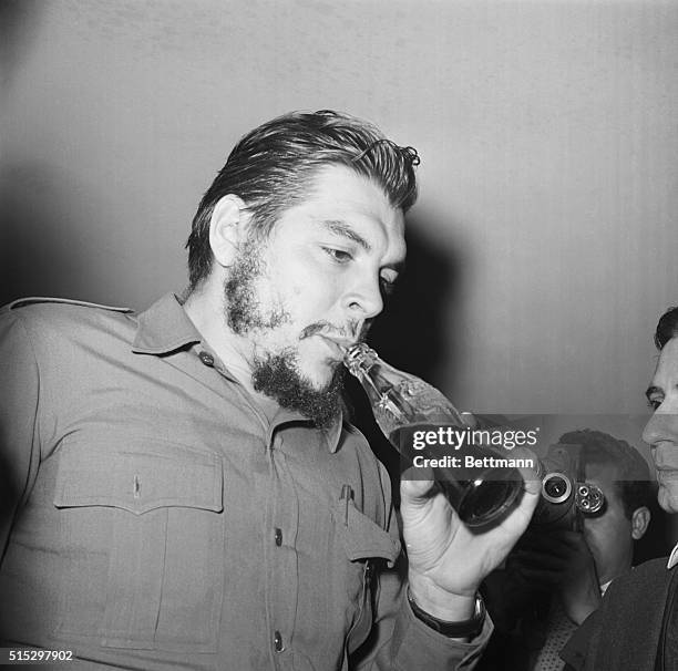 Punto del Este, Uruguay- Cuba's Economic Minister Ernesto Che Guevara drinks a soda during a pause during the Inter-America Economic and Social...