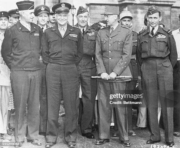 Paris, France- ALLIED GENERAL MEETS AT THE ARCH DE TRIOMPHE IN PARIS: General Dwight D. Eisenhower , Supreme Allied Expeditionary Force Commander,...