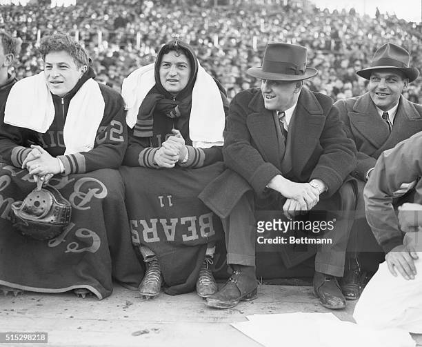 Washington,DC: The faces of owner-coach George Halas and quarterback Sid Luckman reflect the happy occasion as the Chicago Bears were beating the...