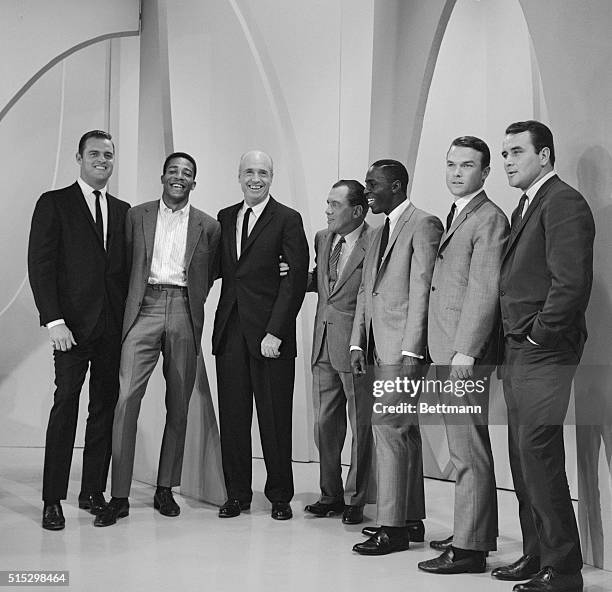 Hollywood, California- Ed Sullivan salutes the National League Pennant winning Los Angeles Dodgers and manager Walt Alston on "The Ed Sullivan Show"...