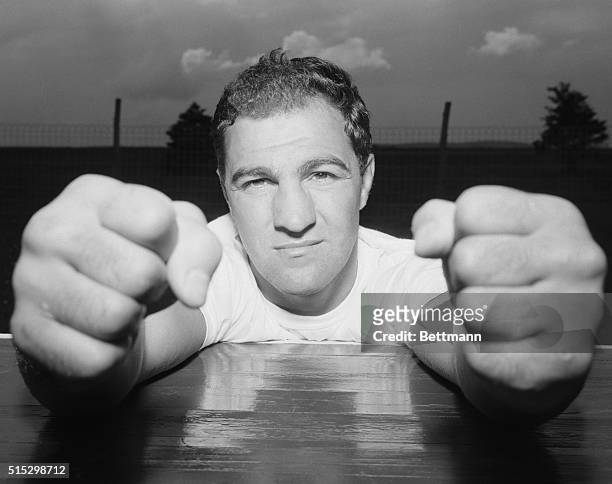 Grossinger, NY- Those formidable fists belonging to world heavyweight champion Rocky Marciano are now pounding away at training equipment, including...