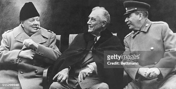 Winston Churchill, Franklin Roosevelt, and Joseph Stalin together after negotiations at the Yalta Conference of 1945. At the conference, the three...