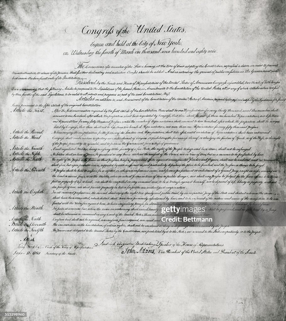 Facsimile Of The Bill Of Rights The First Ten Amendments To The U S Facsimile Of The Bill Of Rights The First Ten Amendments To The U S