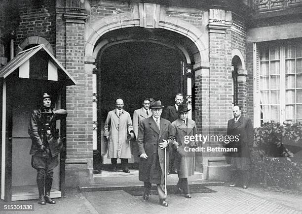 Vichy, France Marshal Petain, Chief of State of Vichy France, is shown as he left a conference of ministers in the Sevigne Palace a few days after...