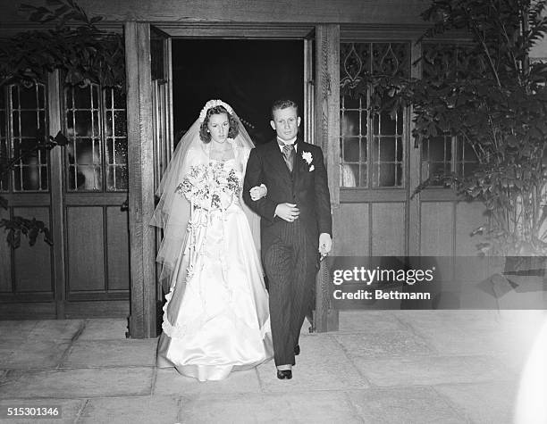 Firmin Desloge 4th, of St. Louis, and his bride, the former Miss Durie Malcolm, at the home of Miss Malcolm's parents Mr. And Mrs. George H. Malcolm...