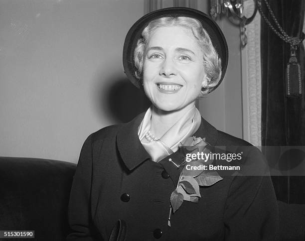 Washington, DC- A close-up of the famed playwright-actress-congresswoman shows Clare Boothe Luce as she appeared before the Senate Foreign Relations...