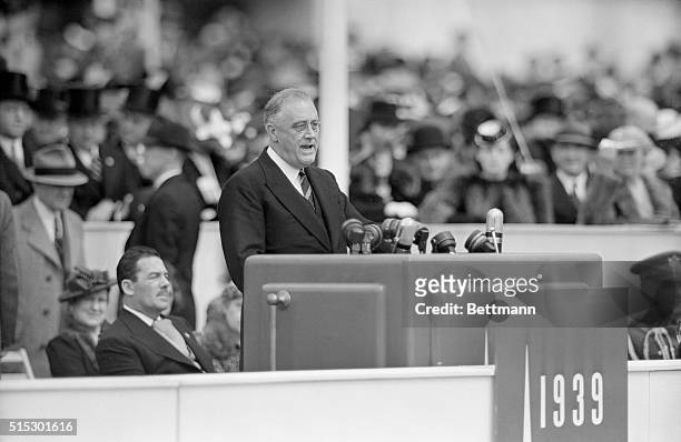 New York, New York-A close-up of President Franklin D. Roosevelt speaking at the ceremonies that marked the official opening of the New York World's...