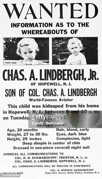 The United States Department of Justice entered the Lindbergh baby kidnapping case by distributing to the police chiefs of more than 1,400 cities...