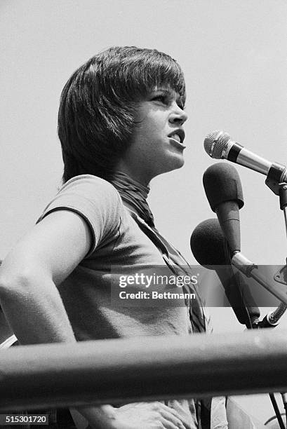 Washington, DC-"Greetings, fellow bums," is the way film star Jane Fonda addresses anti-war demonstrators gathered on ellipse across from the White...