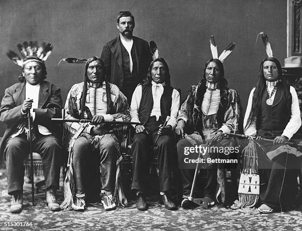 Members of the Red Cloud delegation, left to right: Red Dog, Little Wound, John Bridgeman , Red Cloud, American Horse, and Red Shirt. Oglala Sioux...