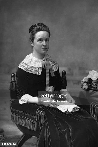 Portrait of Millicent Fawcett , prominent British woman suffrage leader, president of the National Union of Women's Suffrage Societies . She is shown...