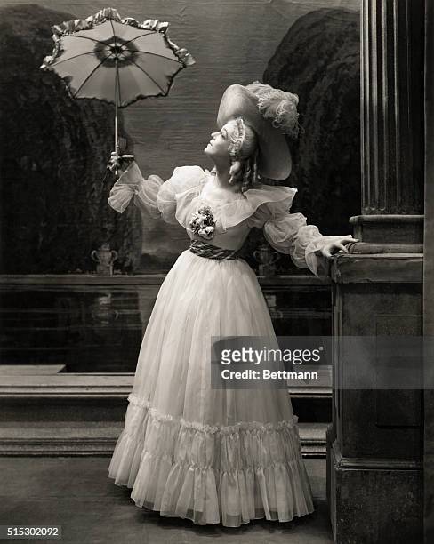 Eva Le Gallienne wears her costume for Eddie Dowling's production Madame Capet at the Cort Theatre.