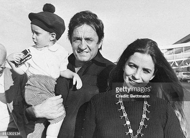 Johnny Cash, his wife June Carter and their son John arrive for the filming of "Following the Footsteps of Jesus." The film will feature Cash and his...