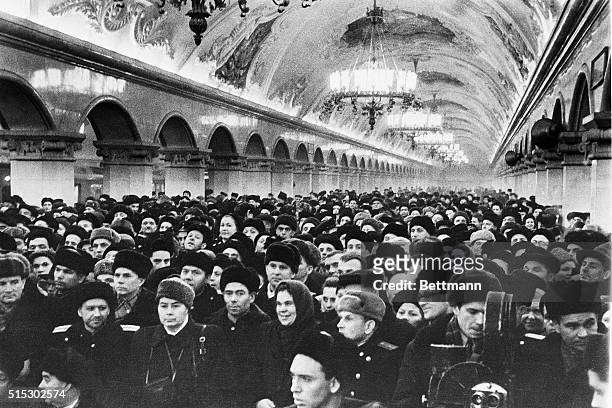 Moscow, USSR- Shown here is the meeting at the Komsomolskaya-Ring station of the Moscow Metro, held to mark the opening of a new section. All 39...