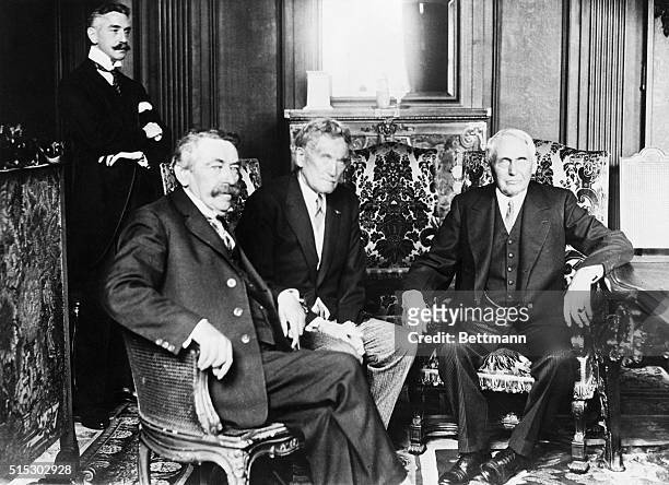 Paris, France- Photo shows left to right M. Briand, French Foreign Minister, Ambassador Myron T. Herrick and Secretary of State Frank B. Kellogg as...