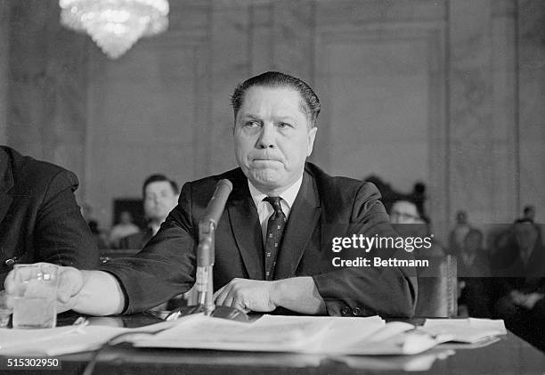 Washington, DC- Teamster President James R. Hoffa appears before the Senate Internal Security Subcommittee here today. He was subpoenaed for...