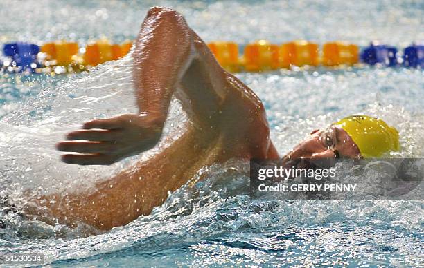 Australian Grant Hackett in action during 2002 Manchester Commonwealth Games men's 400m freestyle 30 July 2002. AFP PHOTO GERRY PENNY