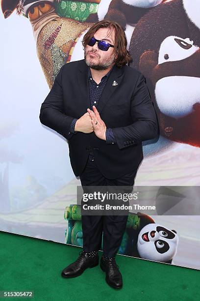 Jack Black arrives for the Australian premiere of Kung Fu Panda 3 at Hoyts Cinemas, The Entertainment Quarter, Moore Park on March 13, 2016 in...