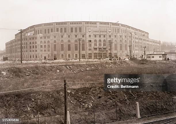 Bronx, NYC, NY- View of the outside wall of Yankee Stadium, construction nearly completed.