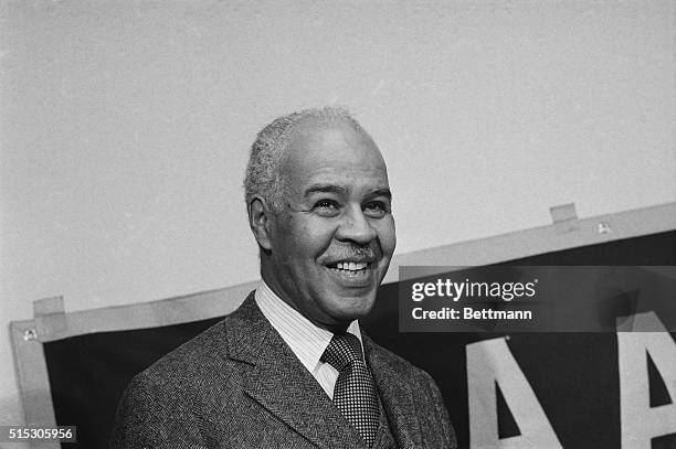 Executive director of the National Association for the Advancement of Colored People Roy Wilkins at a news conference in 1974. Wilkins informed the...