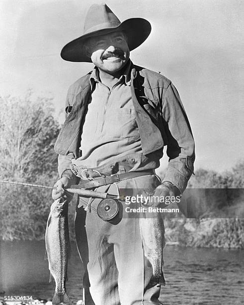 Ernest Hemingway fishing in Sun Valley.
