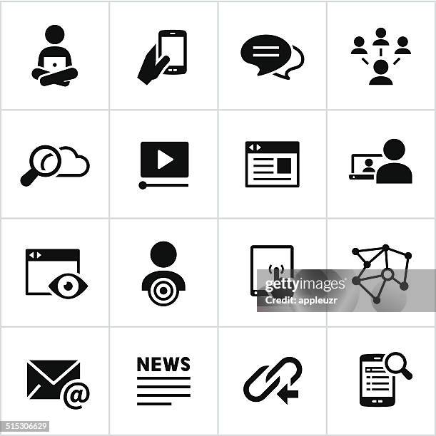 black digital marketing icons - online advertising stock illustrations