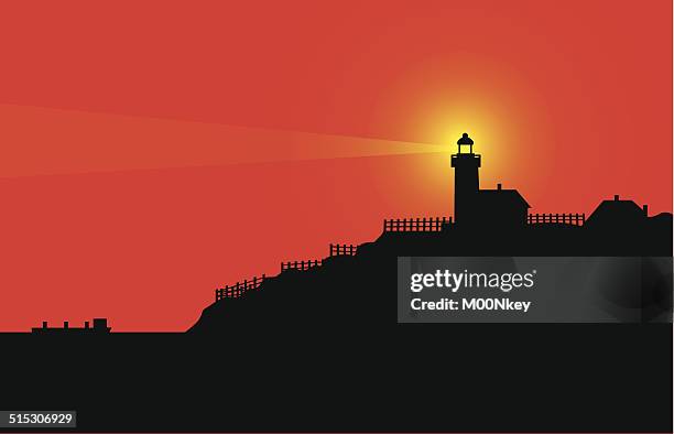 lighthouse at sunset - maine lighthouse stock illustrations