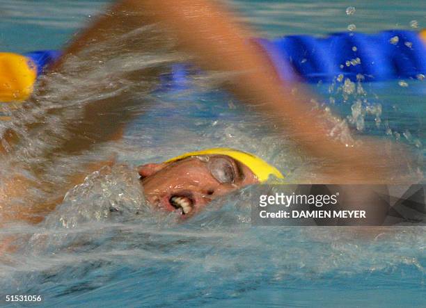 Australian Grant Hackett in action during the 2002 Manchester Commonwealth Games men's 1500m freestyle finals 04 August 2002. Hackett won the gold...