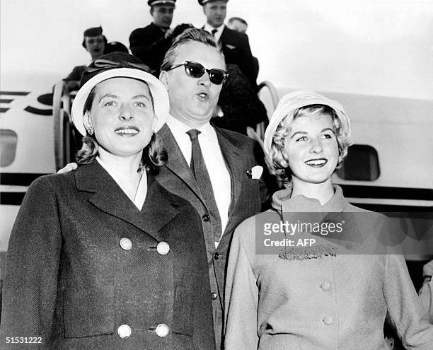 Photo of Swedish actress Ingrid Bergman with her husband Lars Schmidt and her daughter Jenny taken in 1959. Established in Hollywood she performed in...
