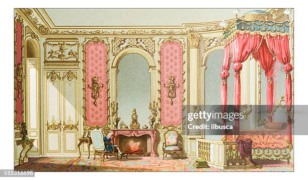 antique illustration of luxury bedroom - european royalty stock illustrations