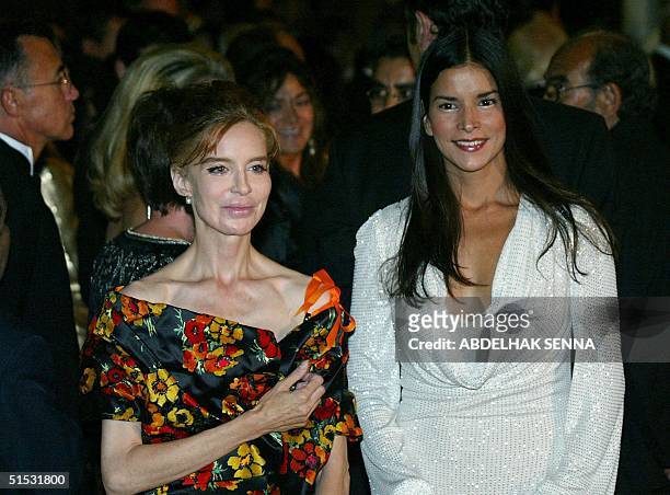 Us actress Anna Thomson and Venezuelan actress Patricia Velasquez arrive at the royal palace in Marrakech to attend a dinner on the sidelines of the...