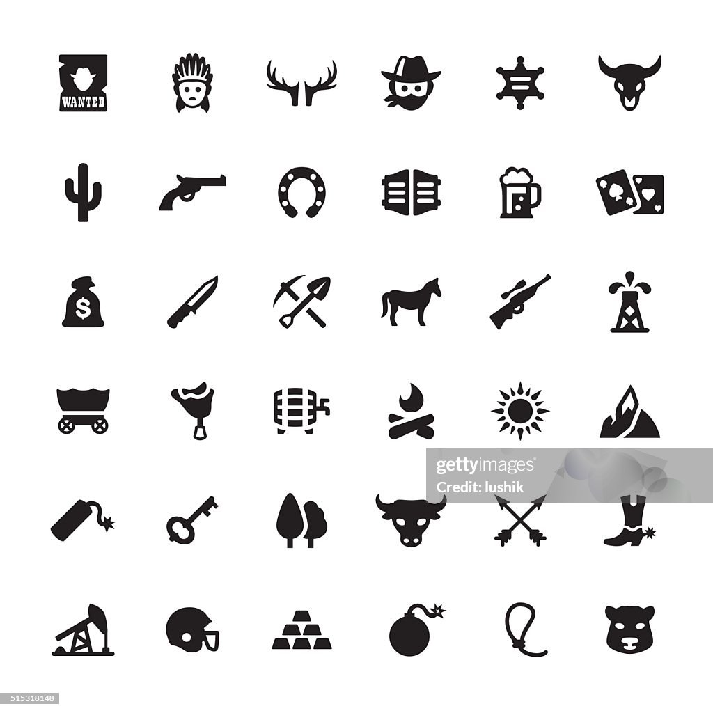 Salvaje oeste y vaquero de vectores iconos y símbolos