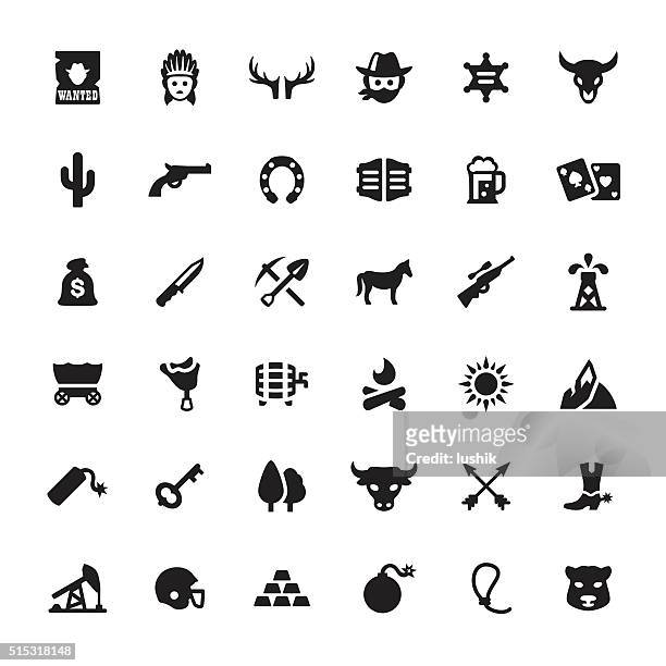 wild west and cowboy vector symbols and icons - 德州 幅插畫檔、美工圖案、卡通及圖標