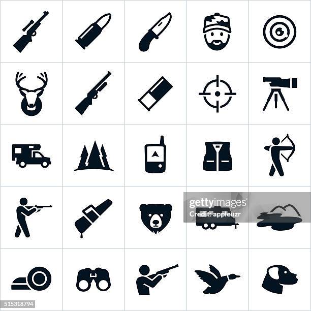 stockillustraties, clipart, cartoons en iconen met hunting icons - shooting a weapon