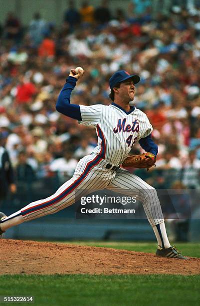 Shea Stadium, New York: New York Mets pitcher Roger McDowell in action during a home game against the St. Louis Cardinals.