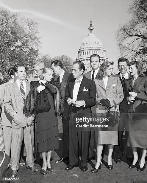 Group of Hollywood celebrities are shown here as they arrived at the Capitol this morning to protest the tactics of the House UnAmerican Activities...