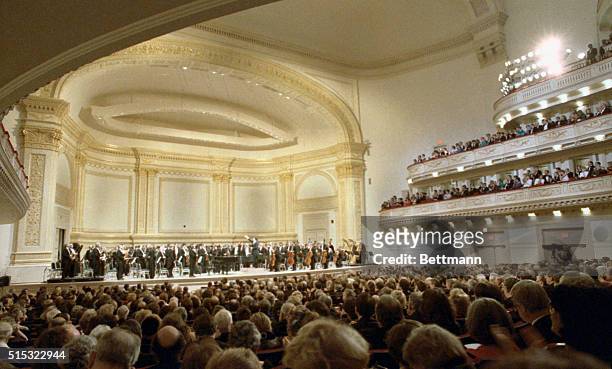 New York Philharmonic performance at the renovated Carnegie Hall during the concert hall's gala reopening.