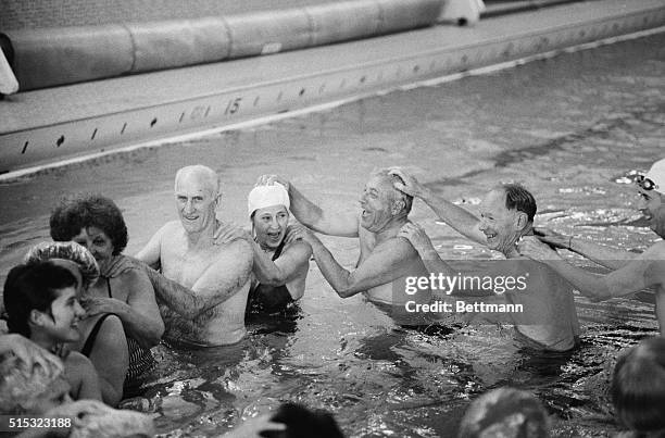 Senior citizens participate in aquatic exercise classes at the Copley Family YWCA in San Diego.