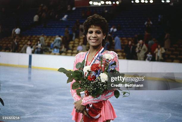 Kansas: Debi Thomas at the U. S. Figure Skating Championships, Kansas City, Missouri.