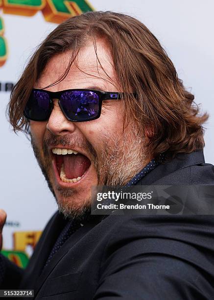 Jack Black arrives for the Australian premiere of Kung Fu Panda 3 at Hoyts Cinemas, The Entertainment Quarter, Moore Park on March 13, 2016 in...