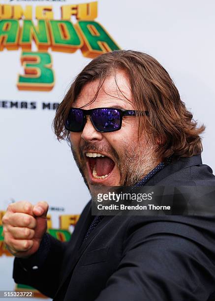 Jack Black arrives for the Australian premiere of Kung Fu Panda 3 at Hoyts Cinemas, The Entertainment Quarter, Moore Park on March 13, 2016 in...