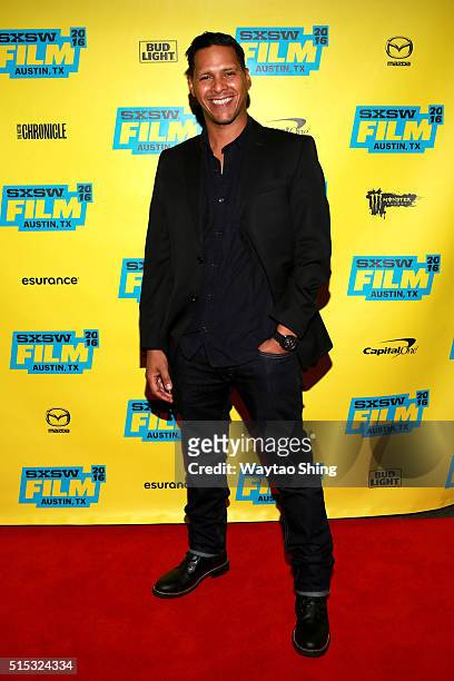 Actor Alexis DeLaRosa attends the premiere of "Hunter Gatherer" during the 2016 SXSW Music, Film + Interactive Festival at Vimeo on March 12, 2016 in...
