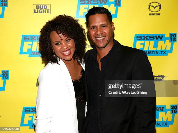 Actors Kellee Stewart and Alexis DeLaRosa attend the premiere of "Hunter Gatherer" during the 2016 SXSW Music, Film + Interactive Festival at Vimeo...
