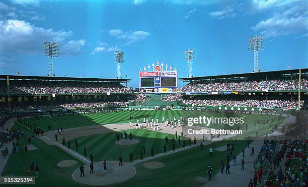 Chicago: Police and Comiskey Park security surround the field as the White Sox wave to 20,000 fans after the last game ever to be played in the...